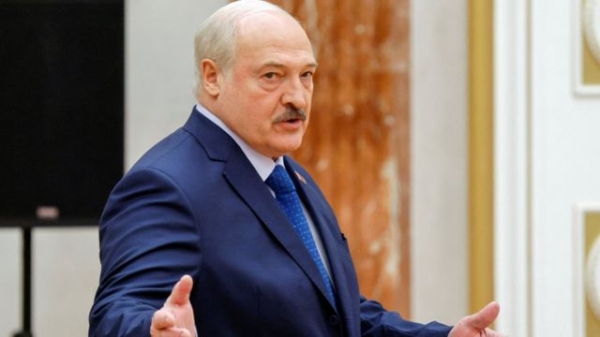 Alexander Lukashenko speaking to reporters
