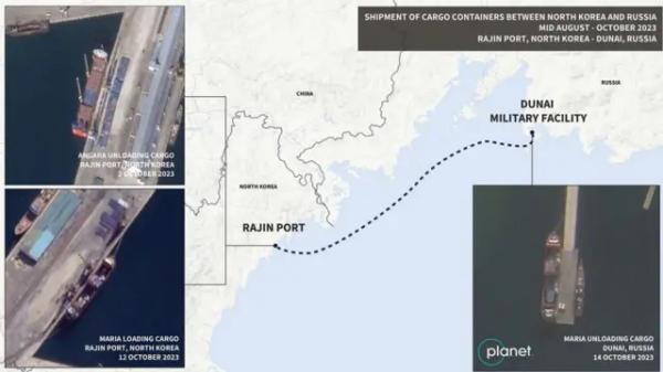 Маршрут вантажних суден між північнокорейським Раджином та російським Дунаєм 