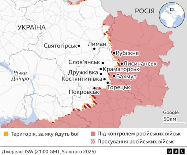 Карта бойових дій станом на початок лютого 2025 року