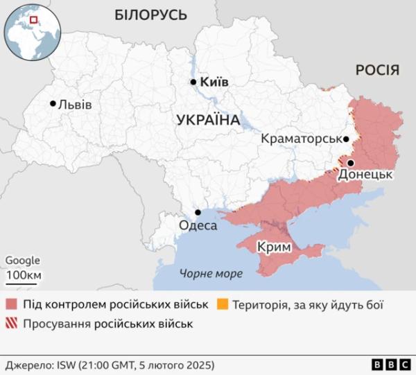 Карта бойових дій станом на початок лютого 2025 року