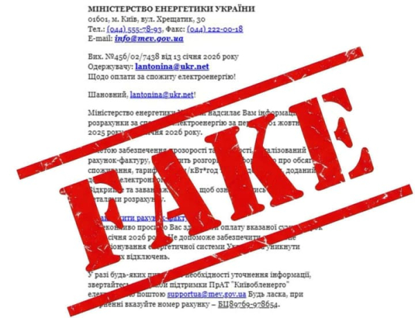 Міненерго попереджає про фішингову розсилку з вимогою оплати