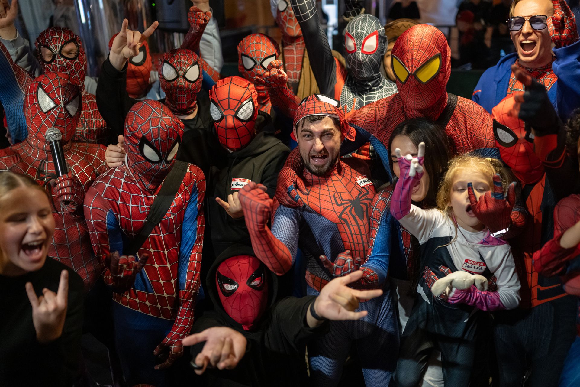 Fans of the "Spider-Man" film series gather at Velikan Park cinema for a fan meeting and a screening of "Spider-Man: Brand New Day," which began its unofficial theatrical release in Russia, in St. Petersburg, Russia, on Aug. 21, 2026. (Andrei Bok / SOPA Images / LightRocket via Getty Images)