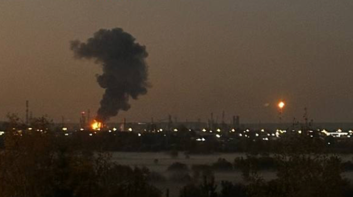 What purports to be the aftermath of a reported Ukrainian attack on an oil refinery in the Russian city of Perm overnight on Sept. 25, 2026. (Exilenova Plus/Telegram)