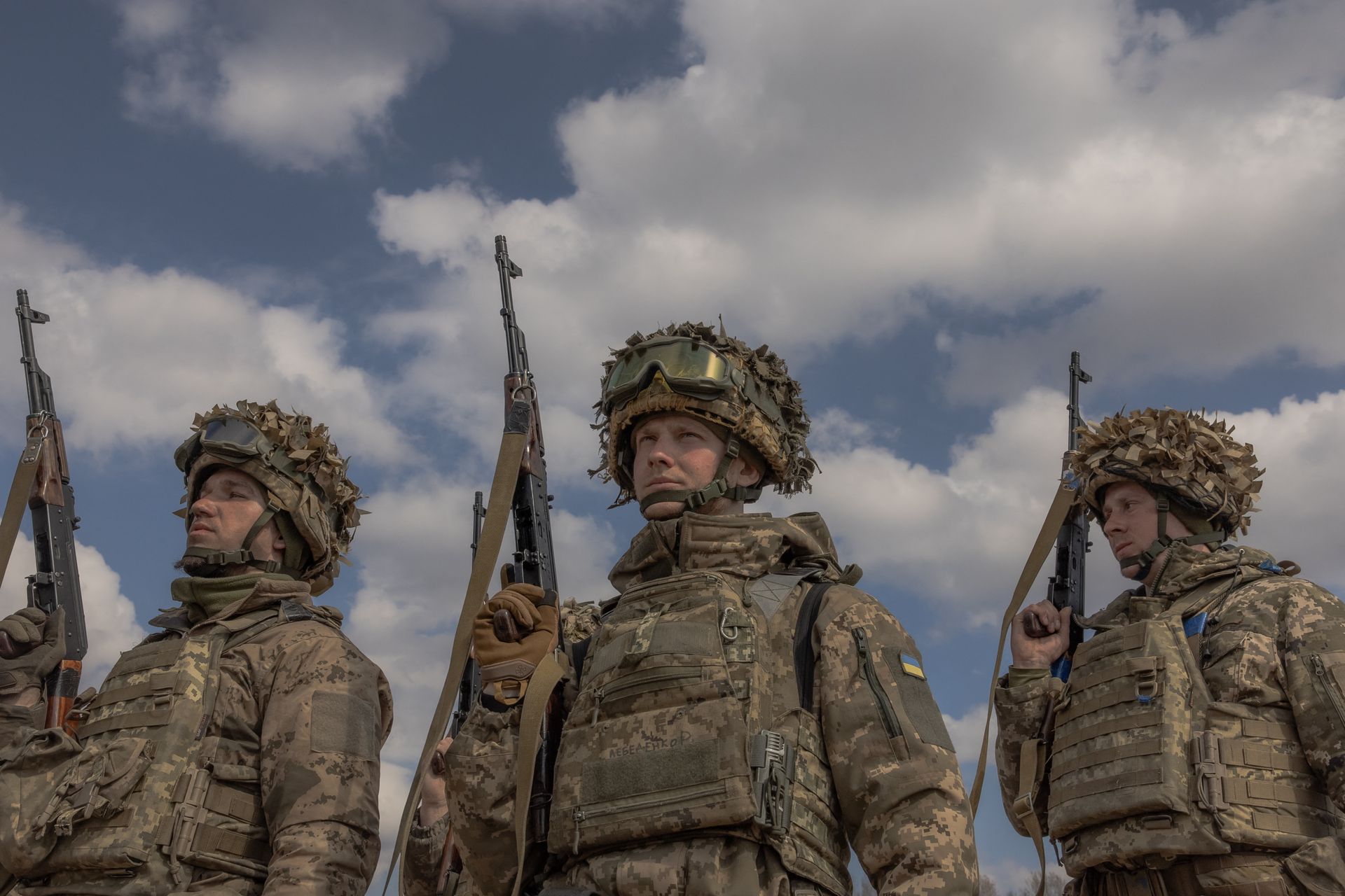 Ukrainian recruits of Air Assault Forces complete a basic military training, in a training center, at an undisclosed location on March 27, 2026, amid the Russian invasion of Ukraine.